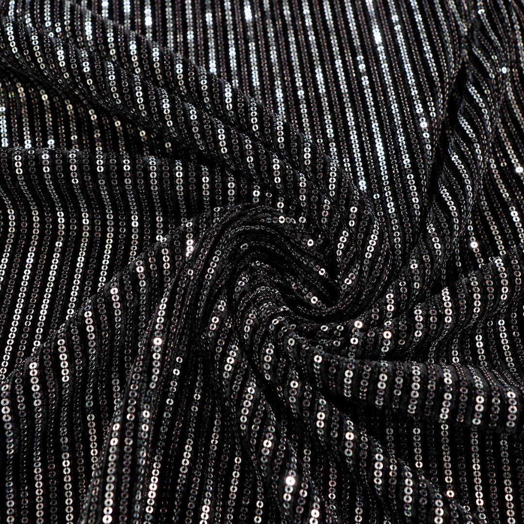 Black Stripe Sequin Fabric